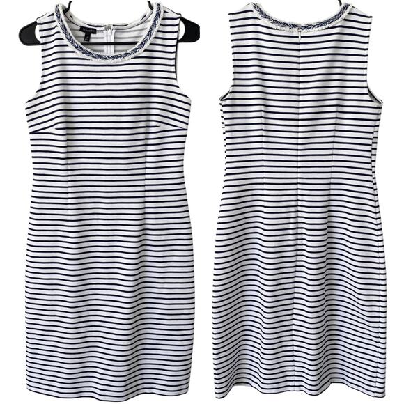 Talbots Dresses & Skirts - TALBOTS Career Dress Sheath Striped Braided Trim Navy White 4 Professional Chic